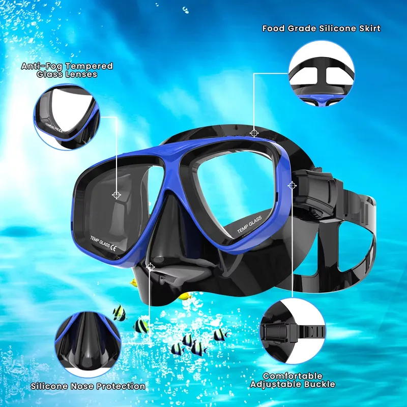 Diving Mask Tempered Glass Optical - طقم غوص وسباحة بصري لقصر النظر،